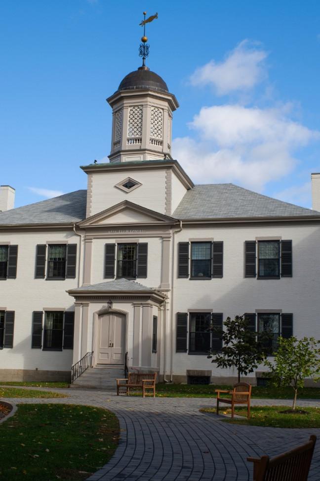 Exterior photo of Alumni Hall on U N E's Portland campus